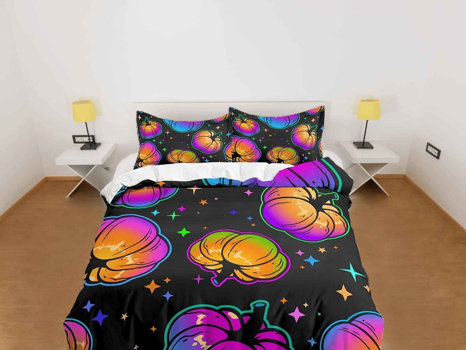 Pumpkin retro halloween bedding & pillowcase, gothic duvet cover, dorm bedding, halloween goth decor toddler bedding, hall…
