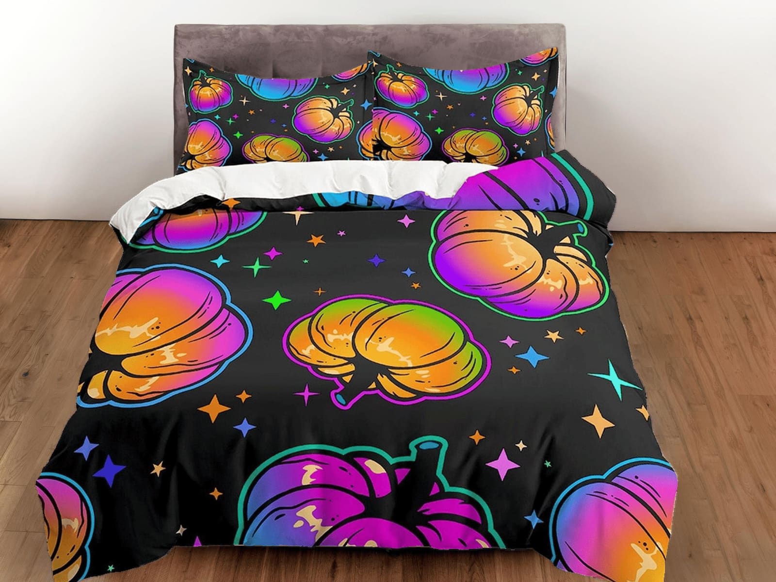 Pumpkin retro halloween bedding & pillowcase, gothic duvet cover, dorm bedding, halloween goth decor toddler bedding, hall…