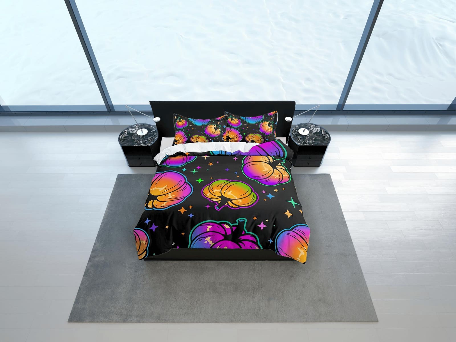 Pumpkin retro halloween bedding & pillowcase, gothic duvet cover, dorm bedding, halloween goth decor toddler bedding, hall…