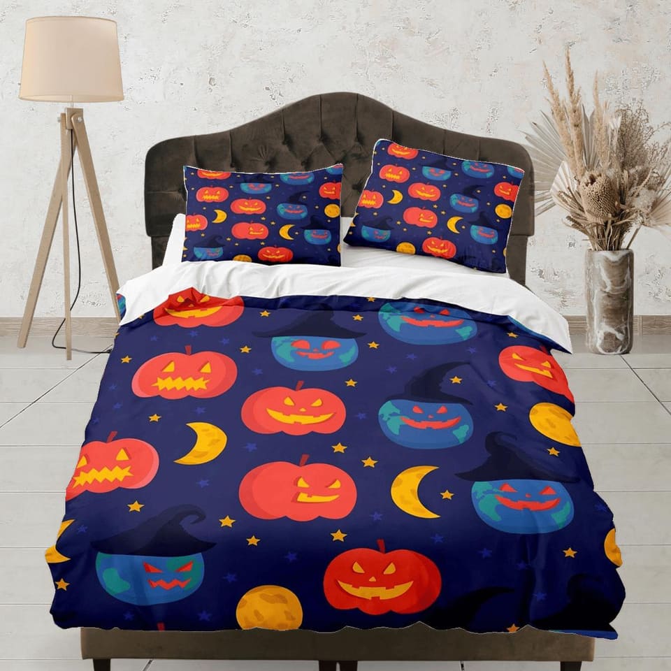 Pumpkins at night halloween bedding & pillowcase, duvet cover set dorm bedding, halloween decor, nursery toddler bedding,…
