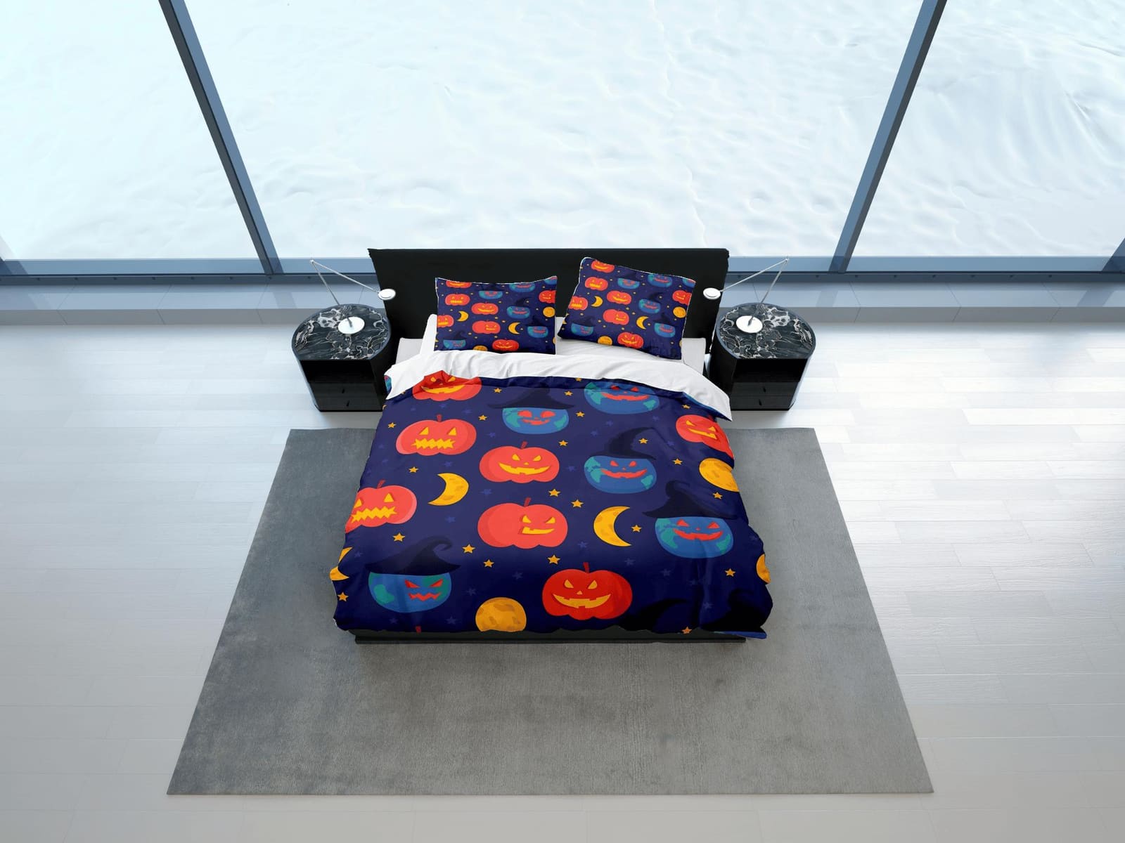 Pumpkins at night halloween bedding & pillowcase, duvet cover set dorm bedding, halloween decor, nursery toddler bedding,…