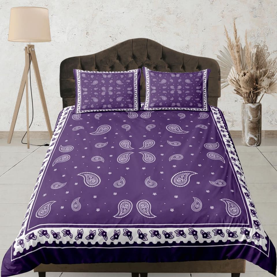 Purple bandana duvet cover set, aesthetic room decor bedding set full, king, queen size, abstract boho bedspread, luxury b…