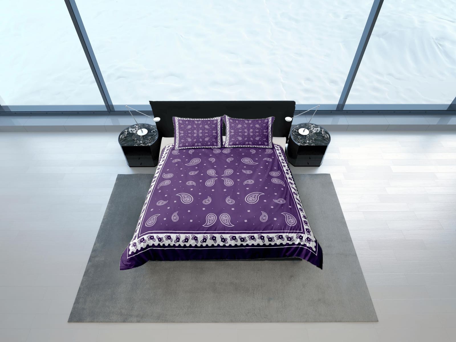 Purple bandana duvet cover set, aesthetic room decor bedding set full, king, queen size, abstract boho bedspread, luxury b…