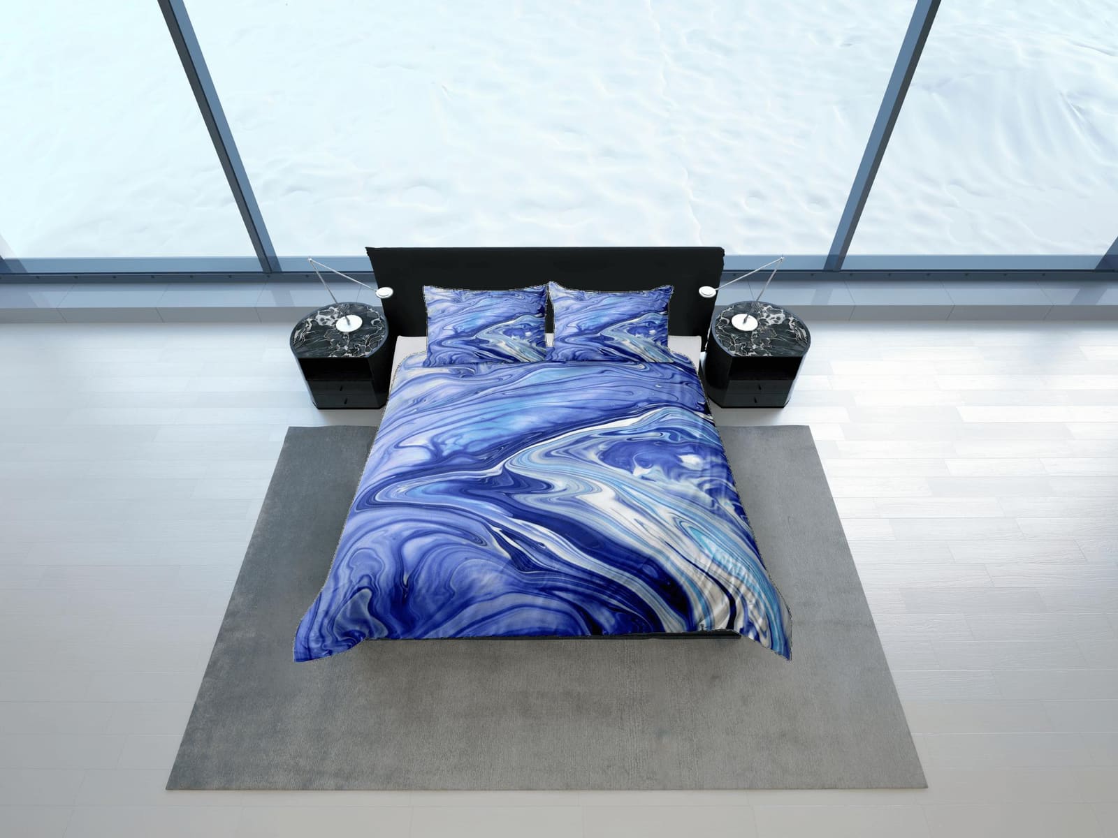 Purple blue marble bedding contemporary bedroom set aesthetic duvet cover, abstract art room decor boho chic bedding set f…
