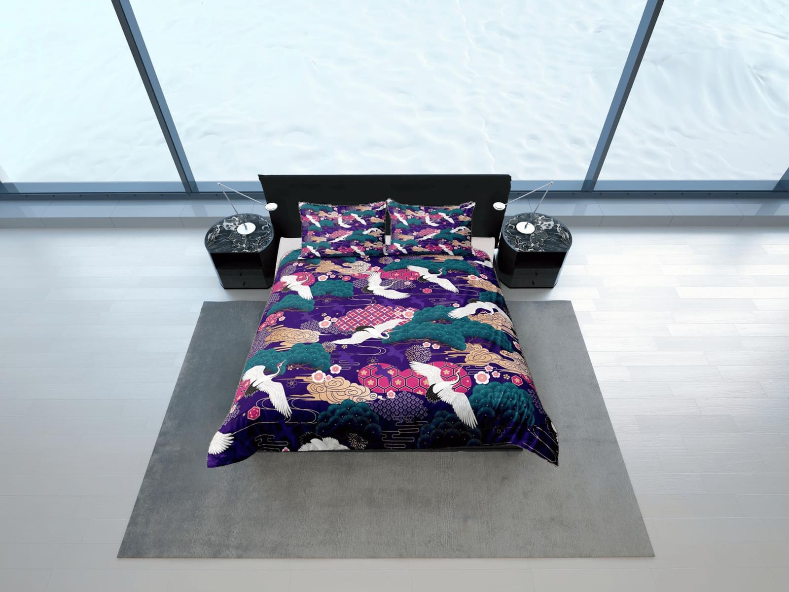 Purple Duvet Cover Set Japanese Bedspread, Dorm Bedding Pillowcase, Floral King Duvet Cover Full, Queen Duvet Comforter Cover