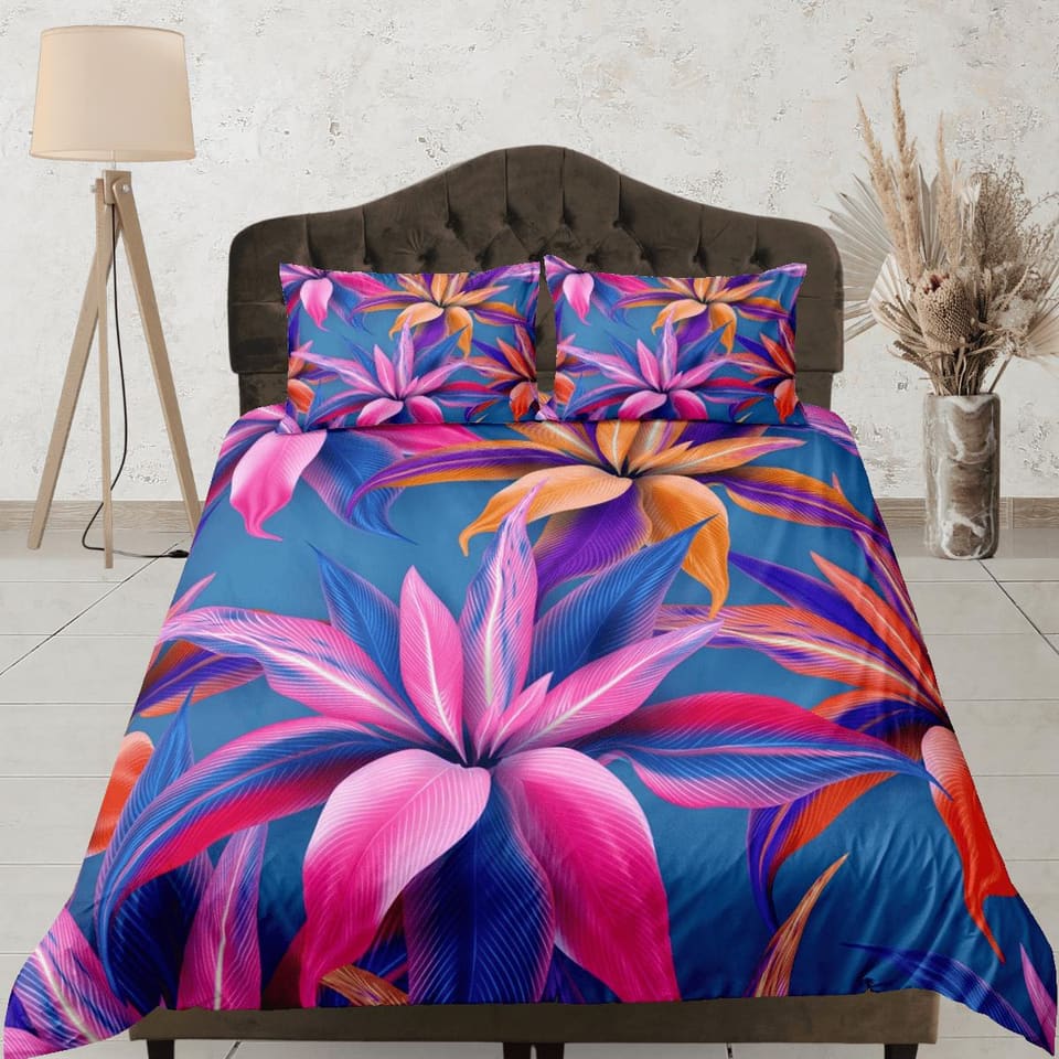 Purple floral bedding, luxury duvet cover queen, king, boho duvet, designer bedding, aesthetic bedding, maximalist full si…