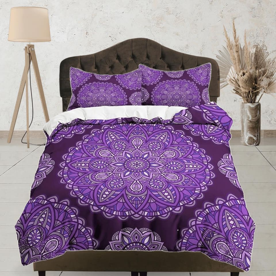 Purple mandala violet duvet cover boho bedding set full, queen, king, dorm bedding, aesthetic room decor indian bedspread…