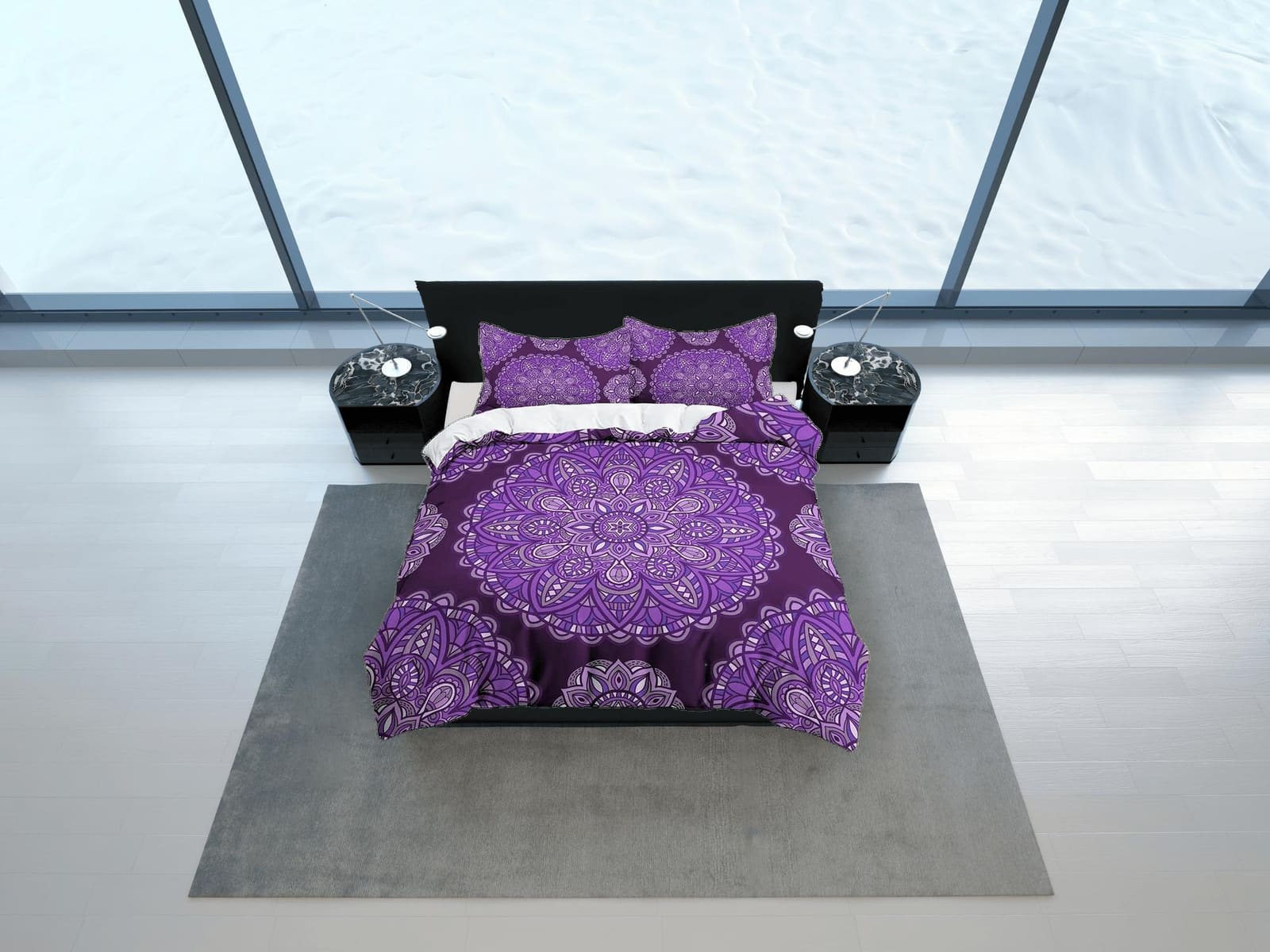 Purple mandala violet duvet cover boho bedding set full, queen, king, dorm bedding, aesthetic room decor indian bedspread…