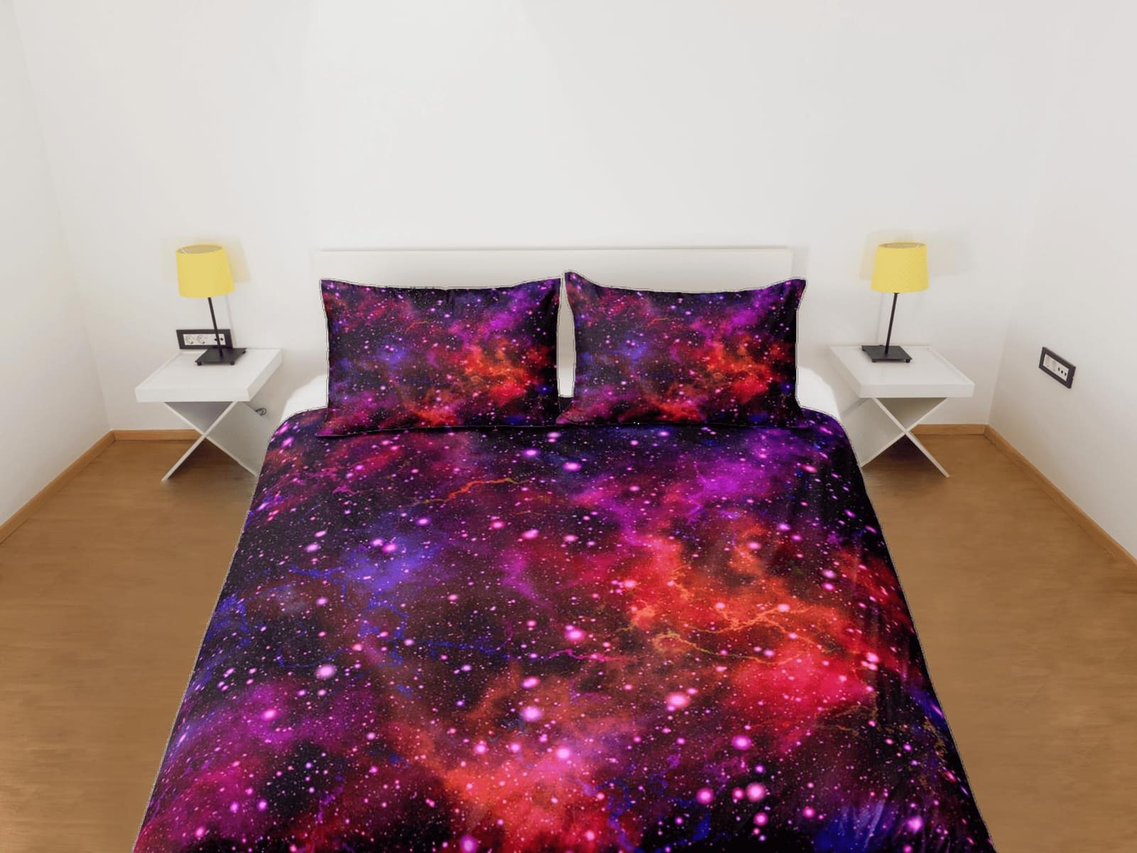 Purple orange galaxy bedding, 3D outer space bedding set full, cosmic duvet cover king, queen, dorm bedding, toddler beddi…