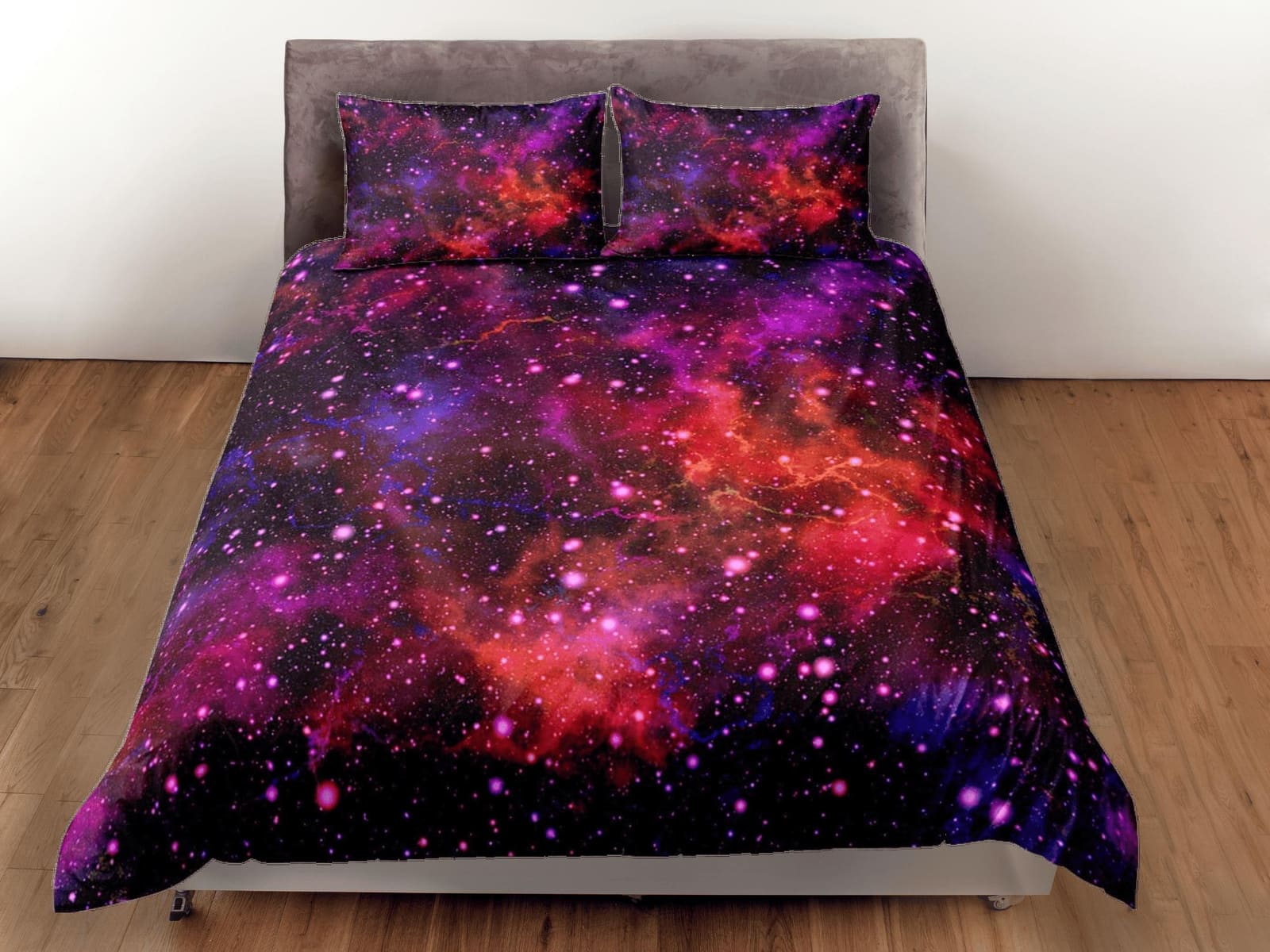 Purple orange galaxy bedding, 3D outer space bedding set full, cosmic duvet cover king, queen, dorm bedding, toddler beddi…