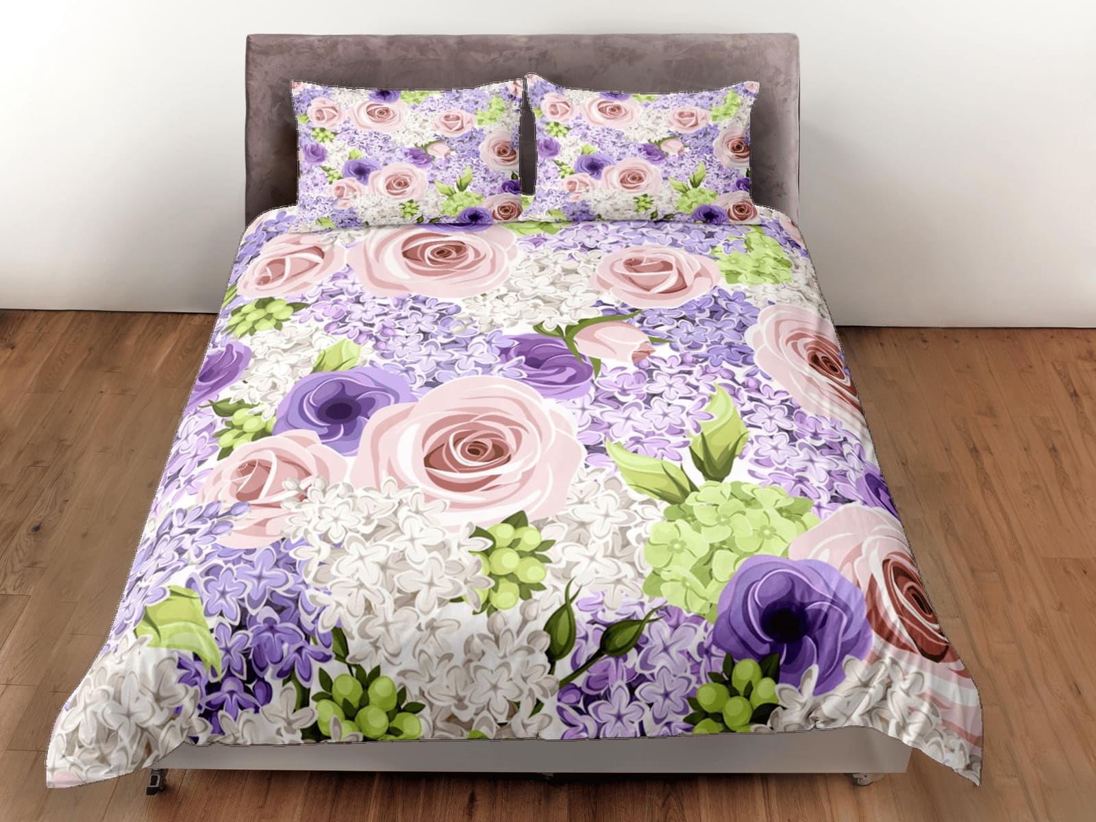 Purple & Pink Roses Duvet Cover Set Colorful Bedspread, Floral Dorm Bedding Pillowcase, King Duvet Full Queen Duvet Comfor…