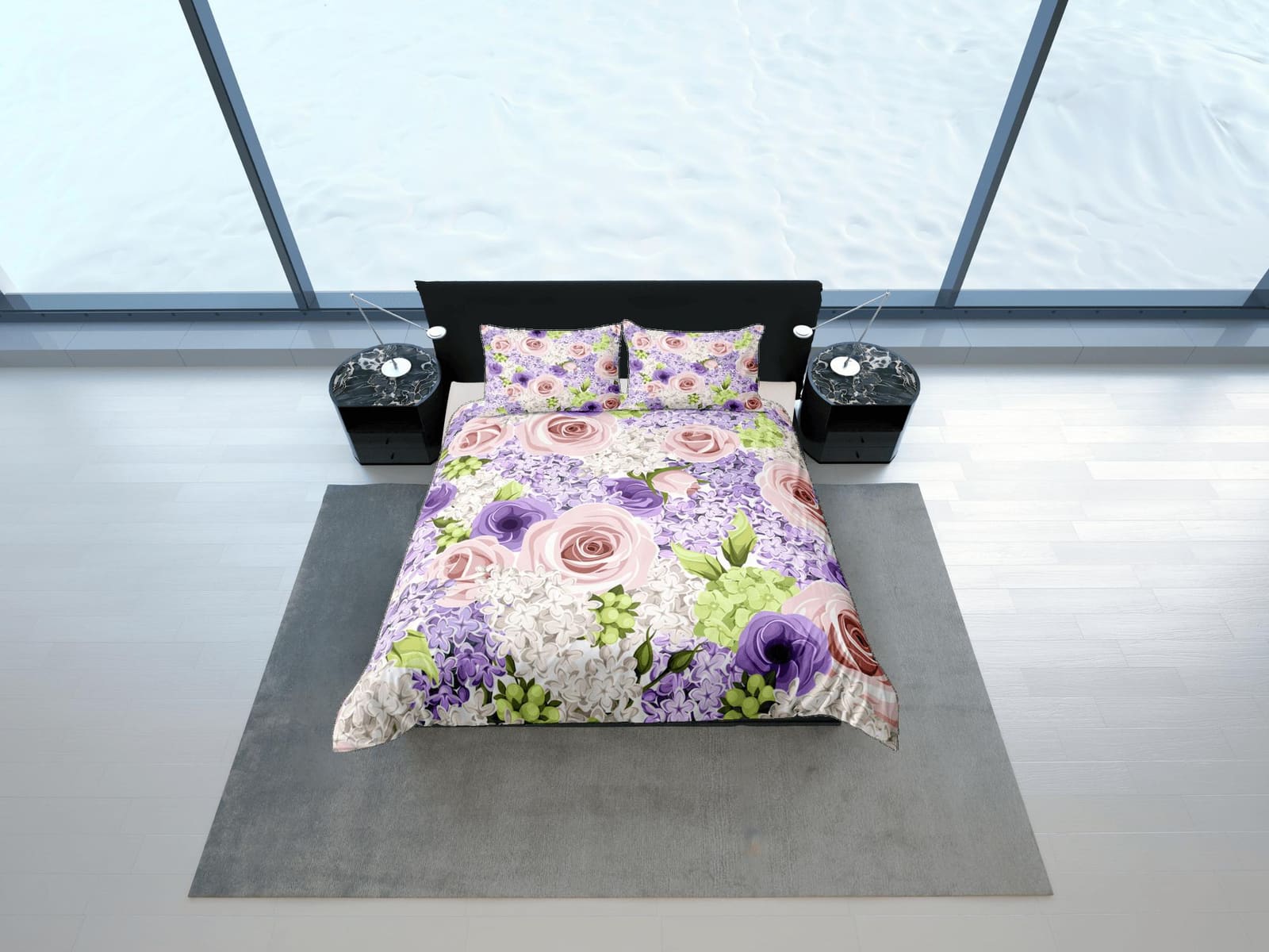 Purple & Pink Roses Duvet Cover Set Colorful Bedspread, Floral Dorm Bedding Pillowcase, King Duvet Full Queen Duvet Comfor…