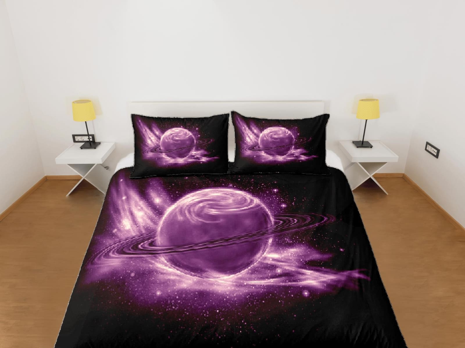 Purple planet duvet cover set, Saturn galaxy bedding, outer space bedding set full, duvet cover king, queen, dorm bedding,…