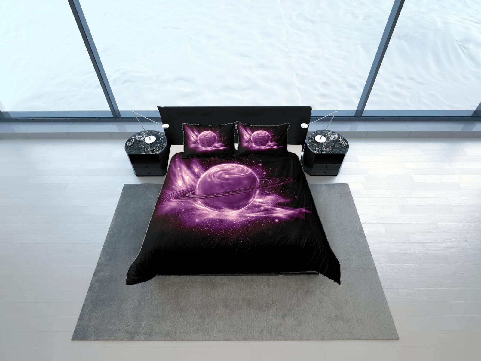 Purple planet duvet cover set, Saturn galaxy bedding, outer space bedding set full, duvet cover king, queen, dorm bedding,…