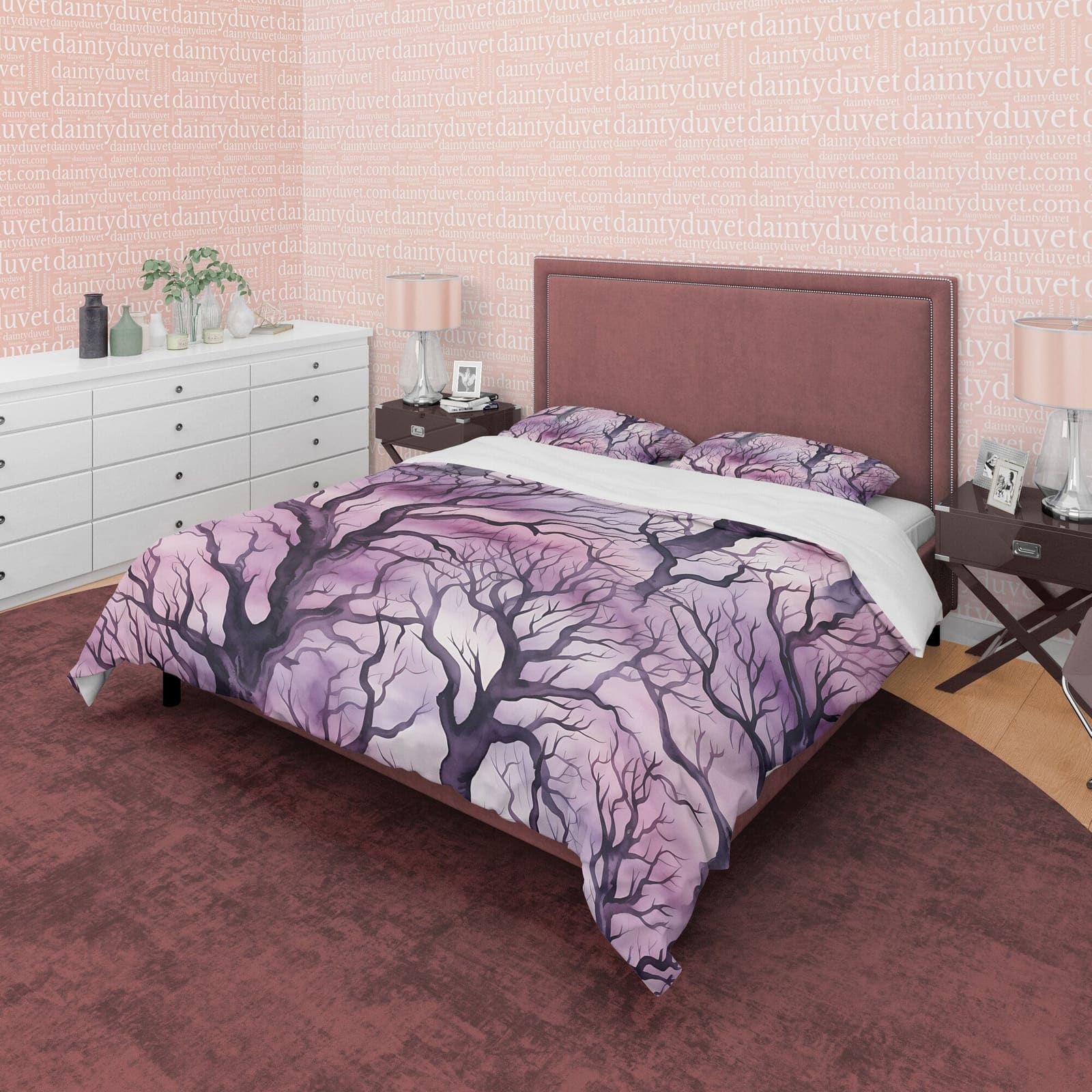Purple Sky, Winter Enchanted Forest Themed Halloween Duvet Cover Set, Aesthetic Bedding, Spooky Room Decor, US, European,…