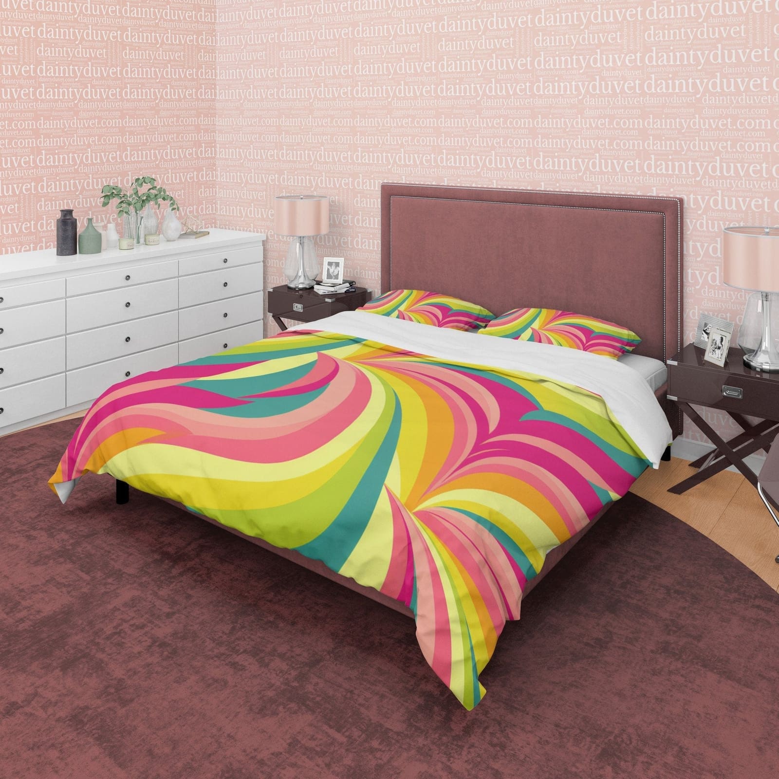 Rainbow Boho Bedding Colorful Duvet Cover Bohemian Bedroom Set, Floral Quilt Cover, Aesthetic Bedspread, Bright Color Uniq…