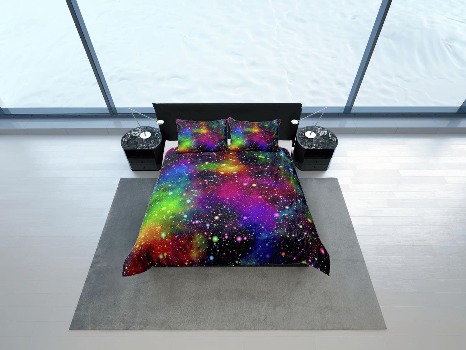 Rainbow galaxy bedding, 3d outer space bedding set full, cosmic duvet cover king, queen, dorm bedding, toddler bedding aes…