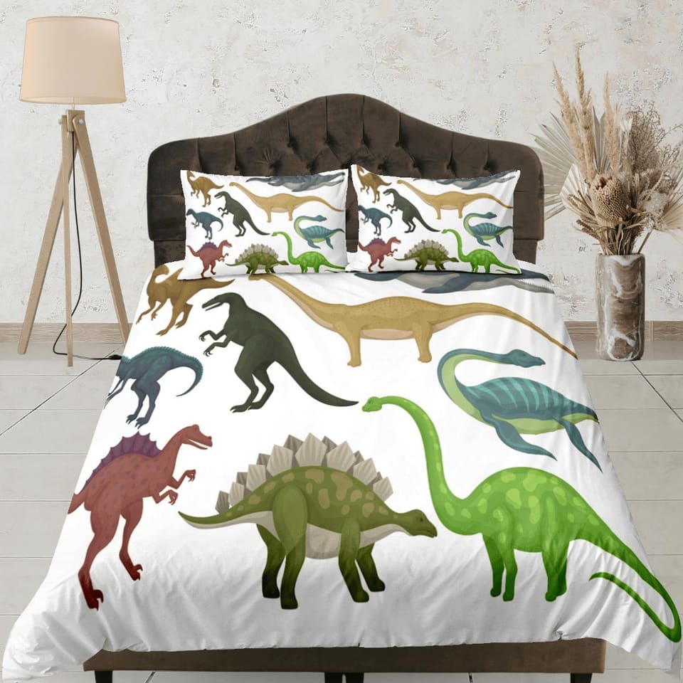Random dinosaur bedding, kids bedding full, crib duvet cover, dinosaur nursery bed decor, colorful bedding, baby dinosaur,…