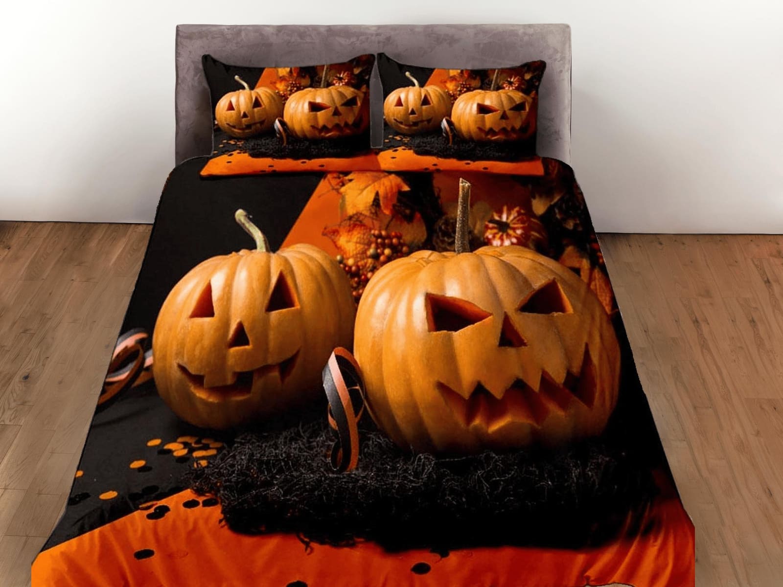 Real pumpkin halloween bedding & pillowcase, gothic duvet cover, dorm bedding, halloween decor goth bedding, halloween gif…
