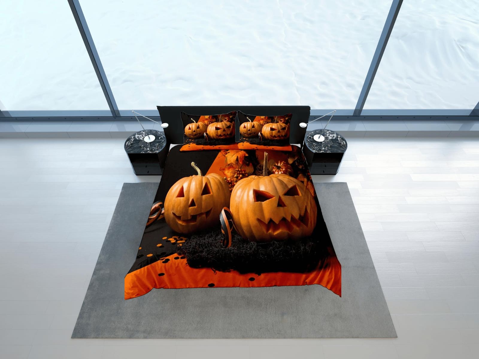 Real pumpkin halloween bedding & pillowcase, gothic duvet cover, dorm bedding, halloween decor goth bedding, halloween gif…