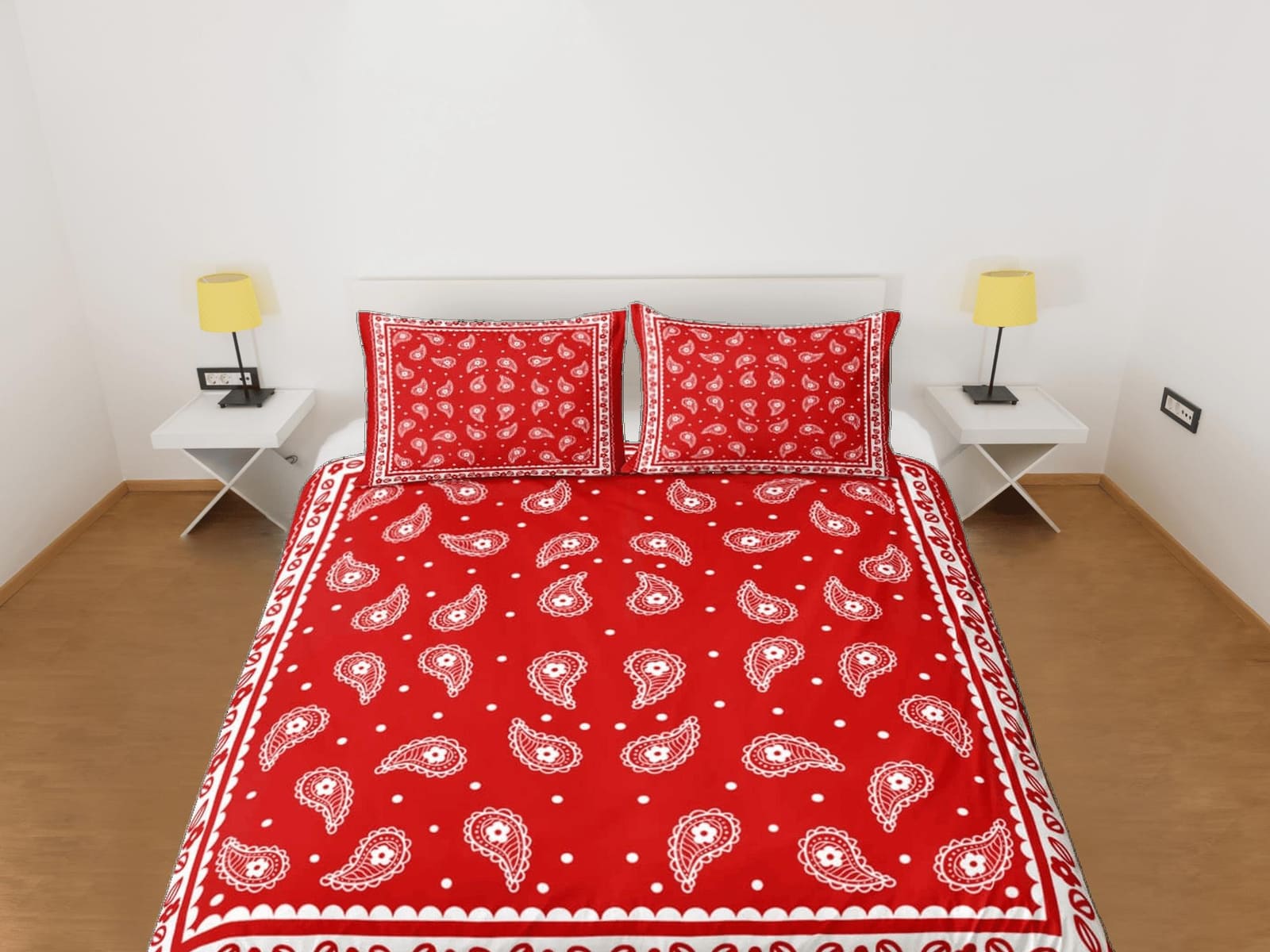Red bandana paisley duvet cover set, aesthetic room decor bedding set full, king, queen size, abstract boho bedspread, lux…