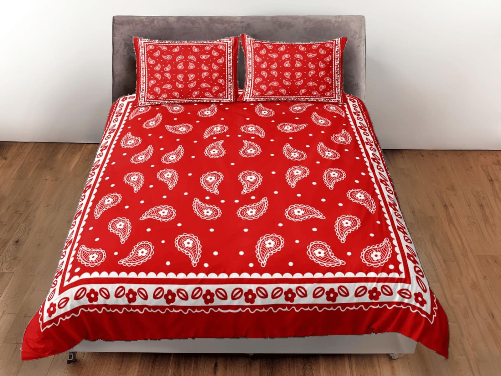 Red bandana paisley duvet cover set, aesthetic room decor bedding set full, king, queen size, abstract boho bedspread, lux…