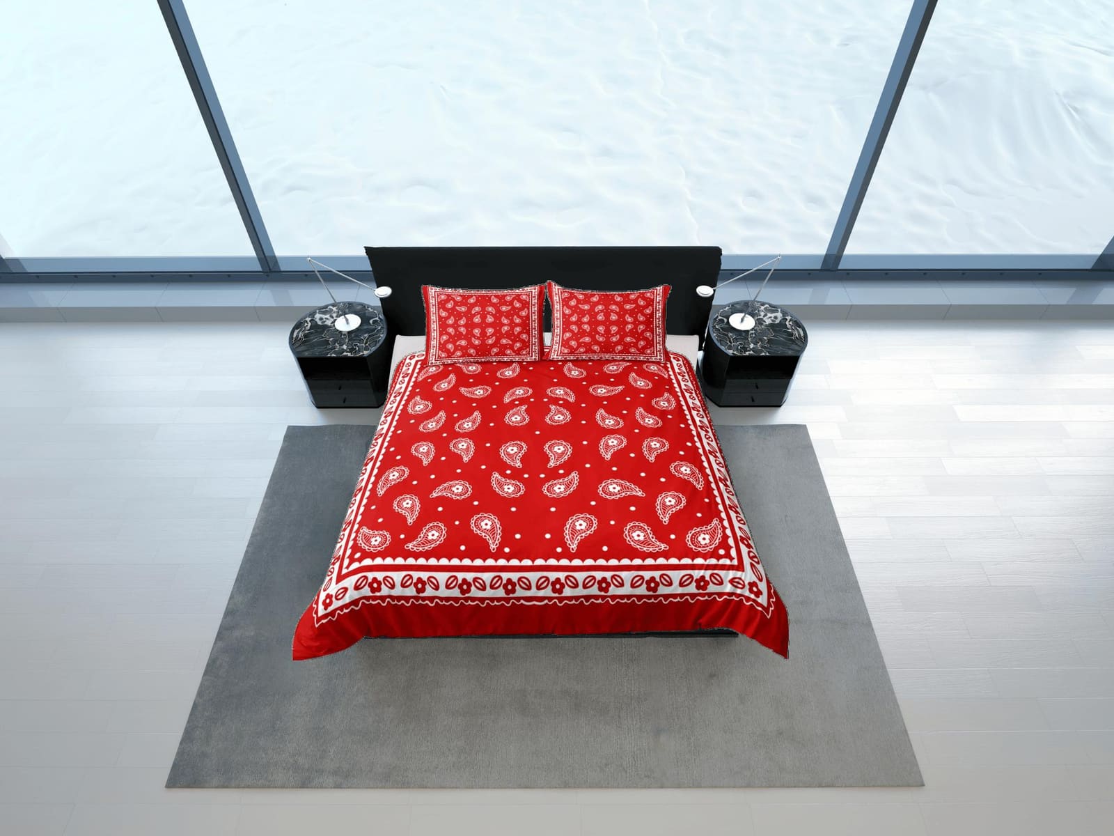 Red bandana paisley duvet cover set, aesthetic room decor bedding set full, king, queen size, abstract boho bedspread, lux…