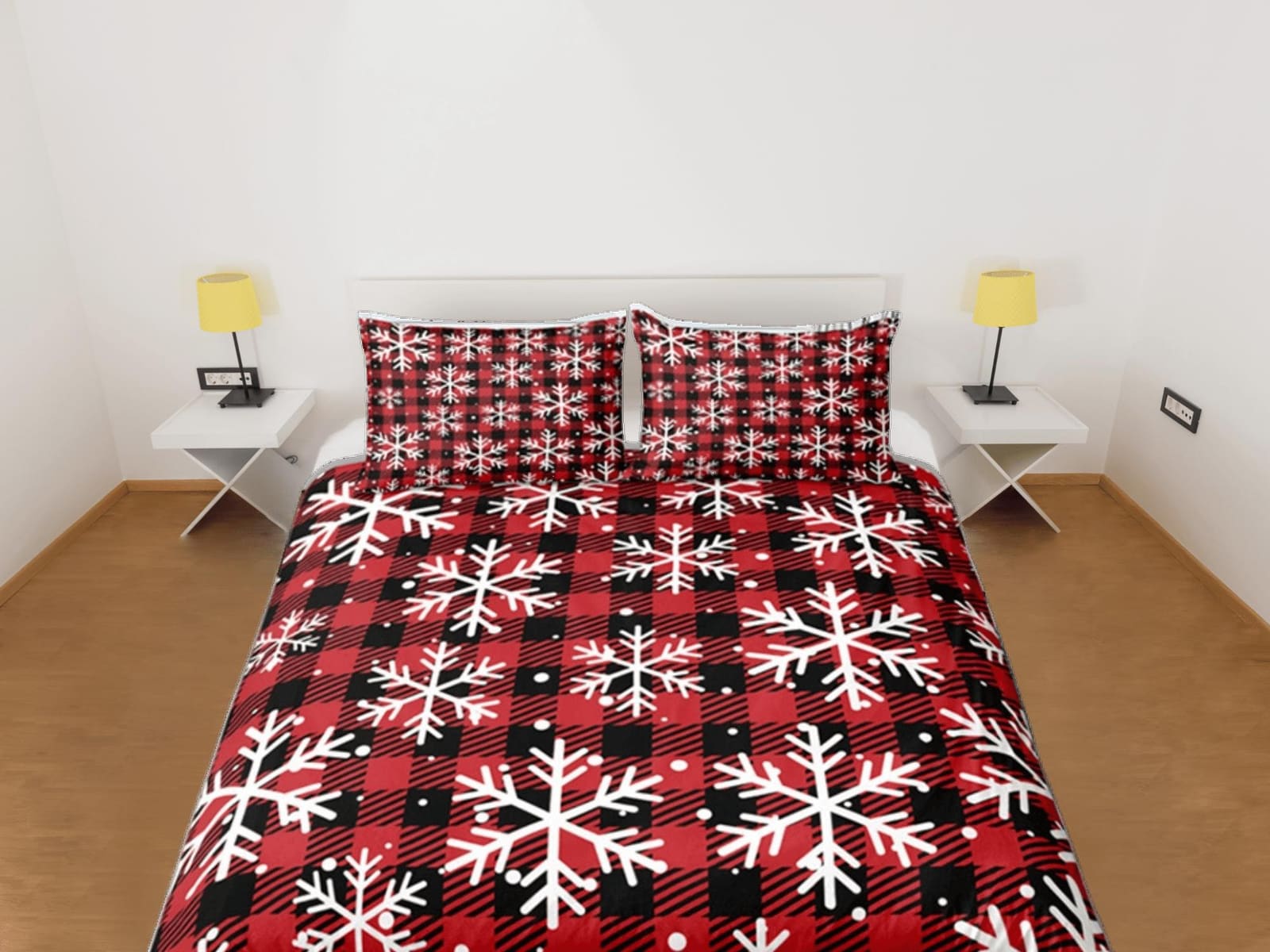 Red Check Christmas Duvet Cover Set Bedspread, Dorm Bedding with Pillowcase
