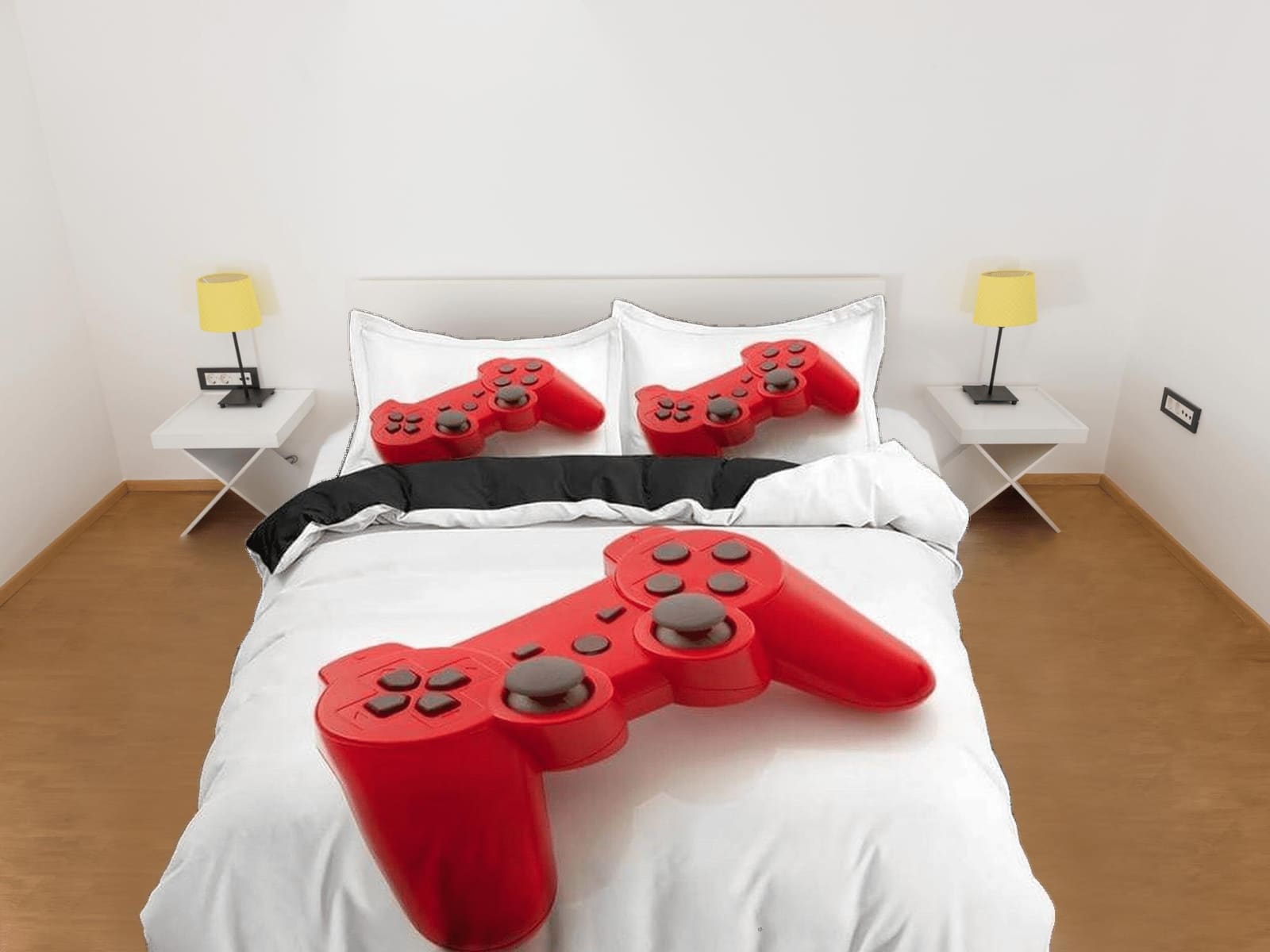 Red controller gamer bedding duvet cover, video gamer boyfriend gift bedding set full king queen twin, boys bedroom, colle…