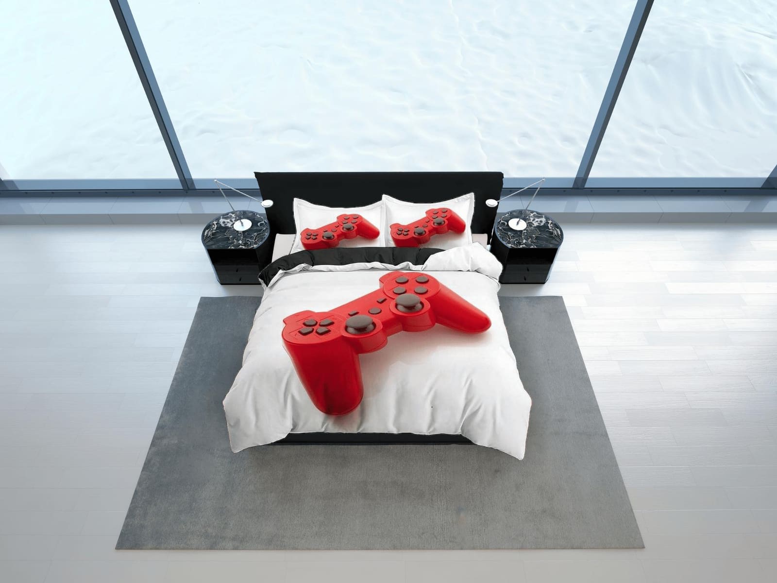 Red controller gamer bedding duvet cover, video gamer boyfriend gift bedding set full king queen twin, boys bedroom, colle…