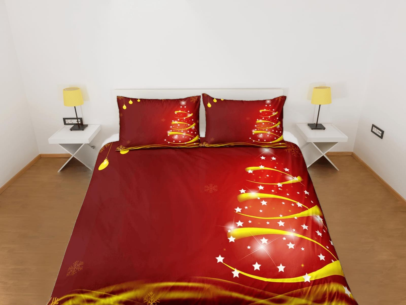Red glowing Christmas tree bedding & pillowcase holiday gift duvet cover king queen full twin toddler bedding baby Christm…