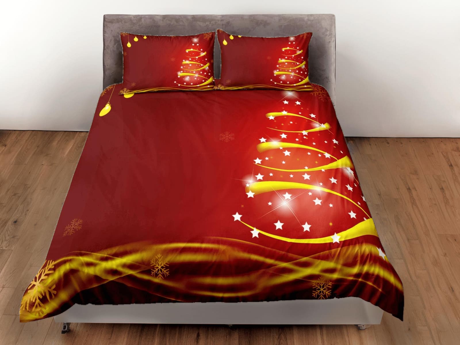 Red glowing Christmas tree bedding & pillowcase holiday gift duvet cover king queen full twin toddler bedding baby Christm…