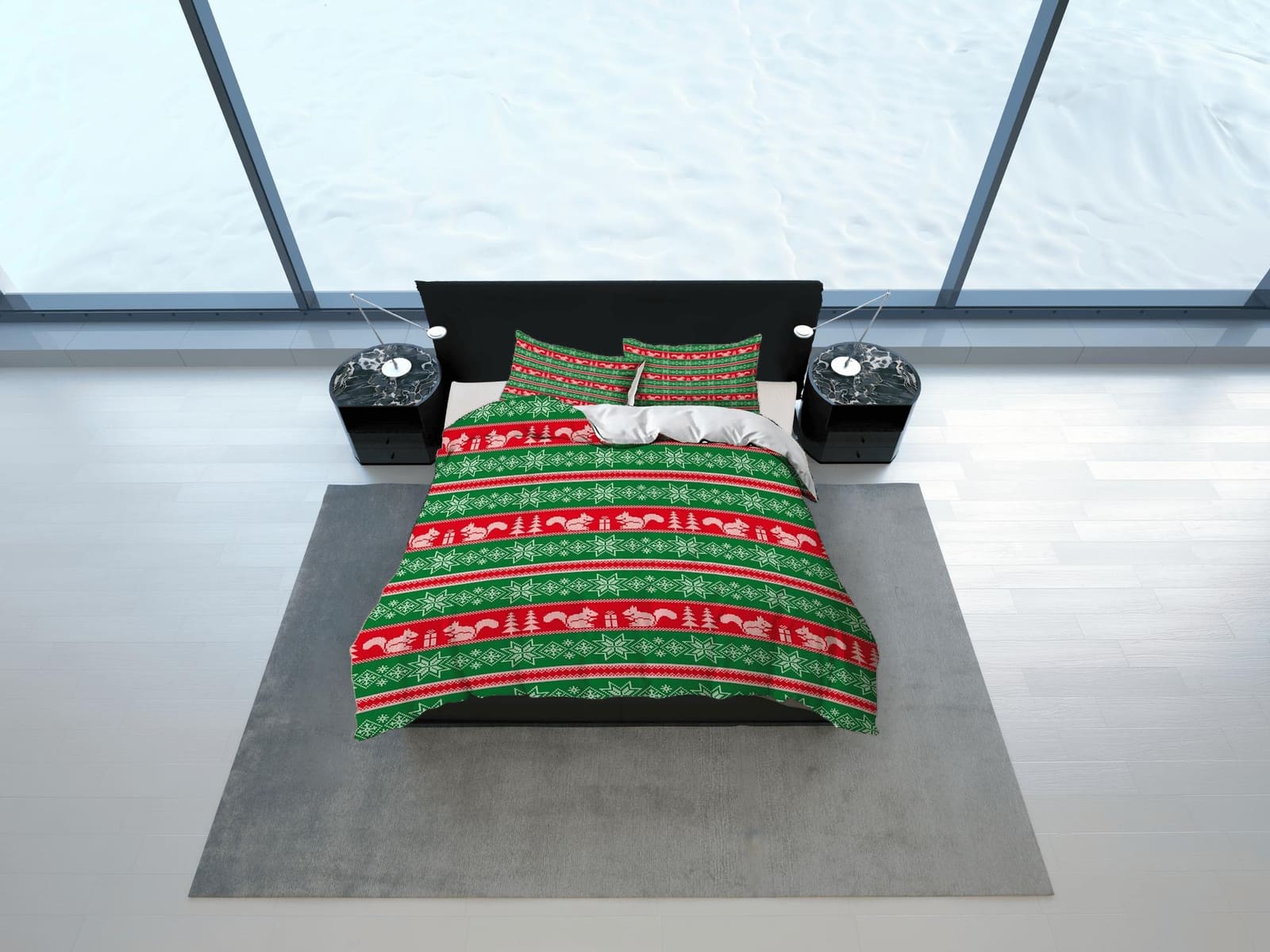 Red Green 1950s Christmas bedding & pillowcase holiday gift duvet cover king queen full twin toddler bedding baby Christma…
