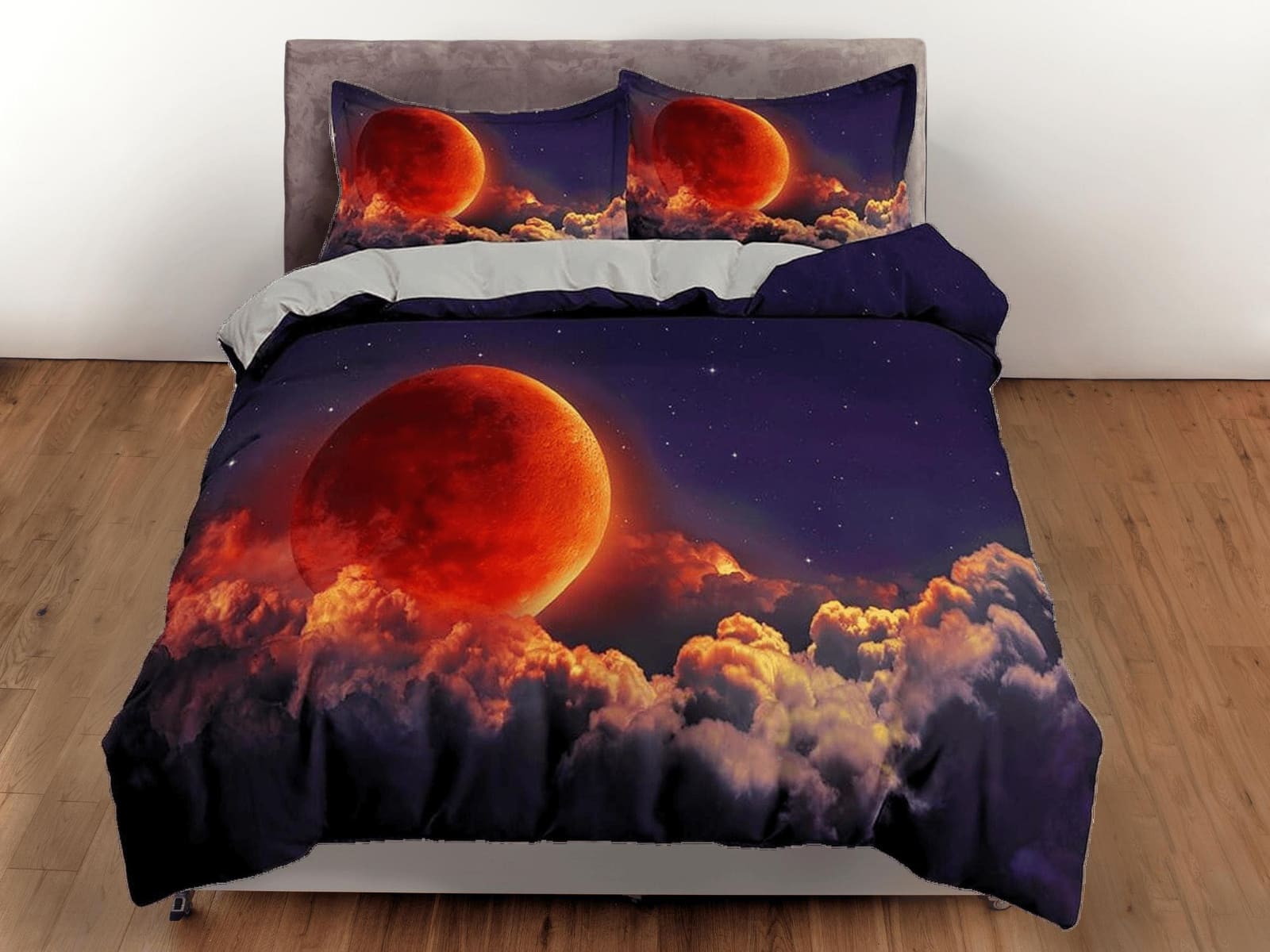 Red moon duvet cover set galaxy bedding, space bedding set full, duvet cover king, queen, dorm bedding, toddler bedding