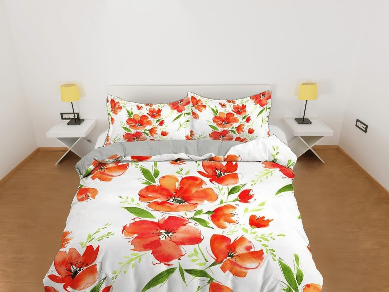 Red painted floral duvet cover colorful bedding, teen girl bedroom, baby girl crib bedding boho maximalist bedspread aesth…