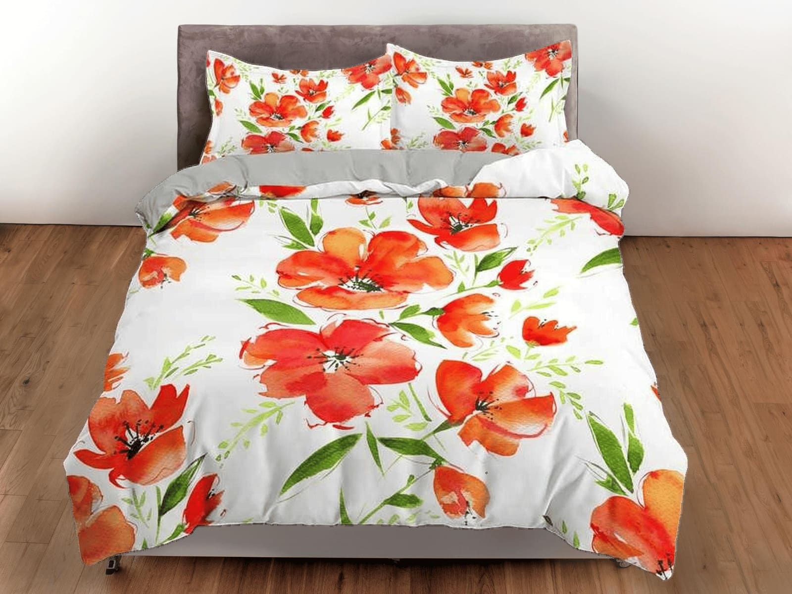 Red painted floral duvet cover colorful bedding, teen girl bedroom, baby girl crib bedding boho maximalist bedspread aesth…
