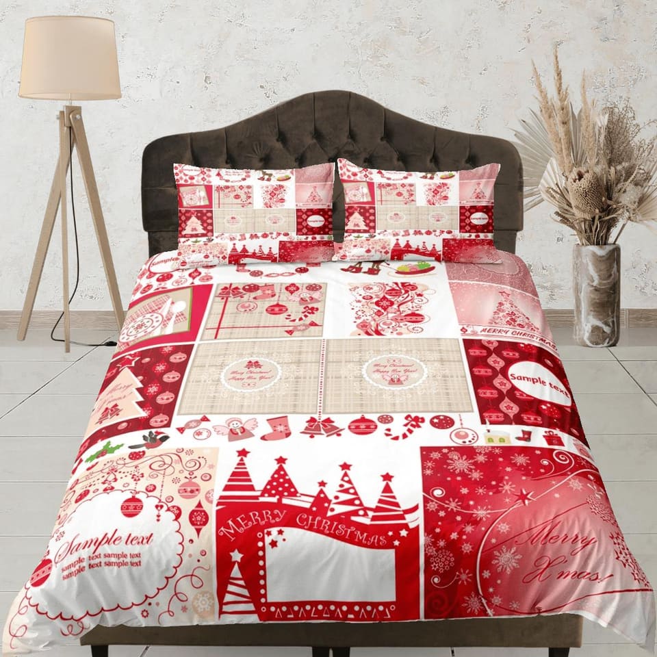 Red patchwork Christmas bedding & pillowcase holiday gift duvet cover king queen full twin toddler bedding baby Christmas…
