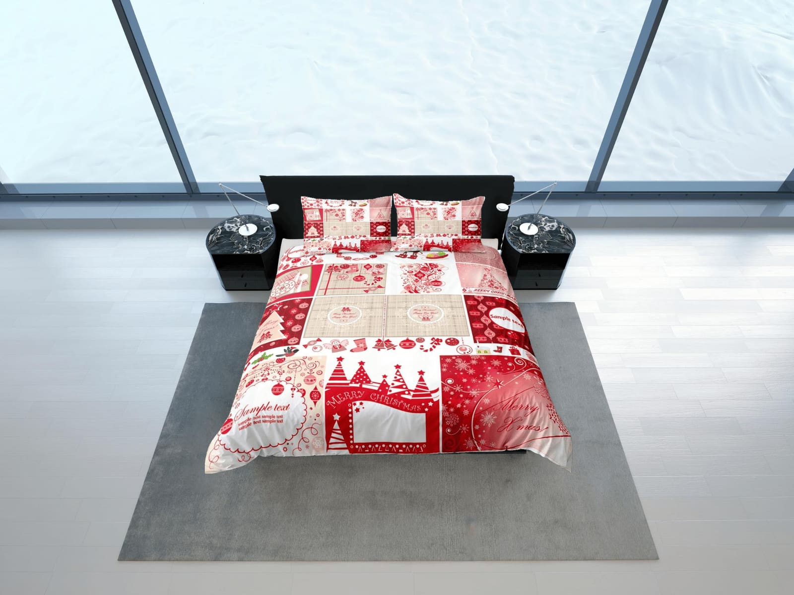 Red patchwork Christmas bedding & pillowcase holiday gift duvet cover king queen full twin toddler bedding baby Christmas…