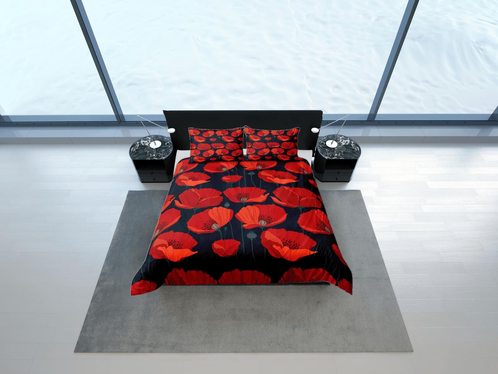 Red poppies floral duvet cover colorful bedding, teen girl bedroom, baby girl crib bedding boho maximalist bedspread aesth…
