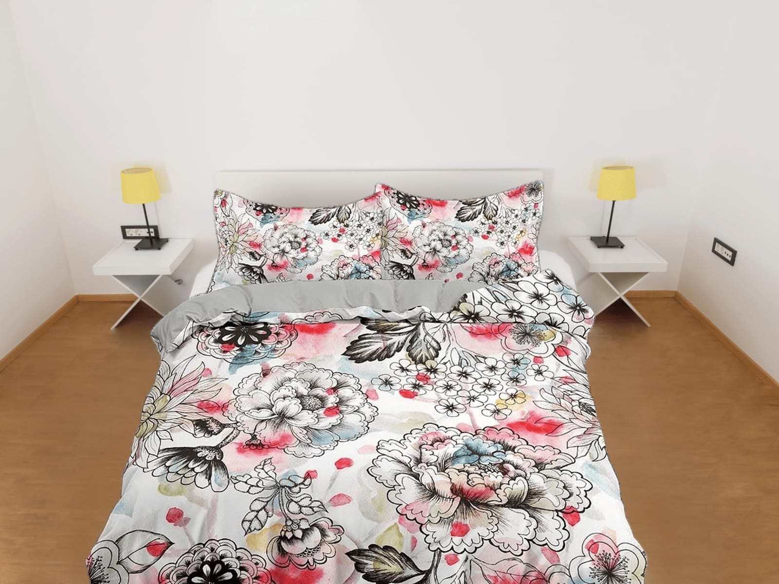 Red tinted floral bedding, luxury duvet cover queen, king, boho duvet, designer bedding, aesthetic bedding, maximalist ful…