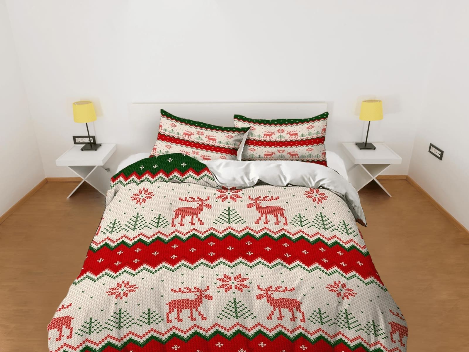 Reindeer 1950s Christmas bedding & pillowcase holiday gift duvet cover king queen full twin toddler bedding baby Christmas…