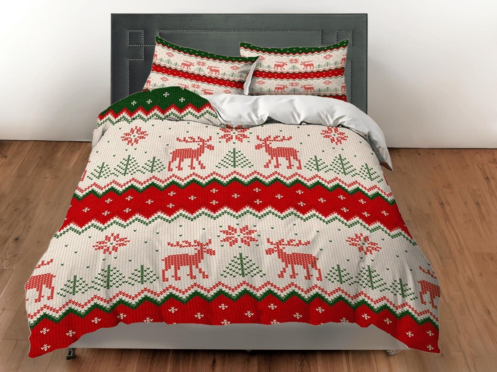 Reindeer 1950s Christmas bedding & pillowcase holiday gift duvet cover king queen full twin toddler bedding baby Christmas…