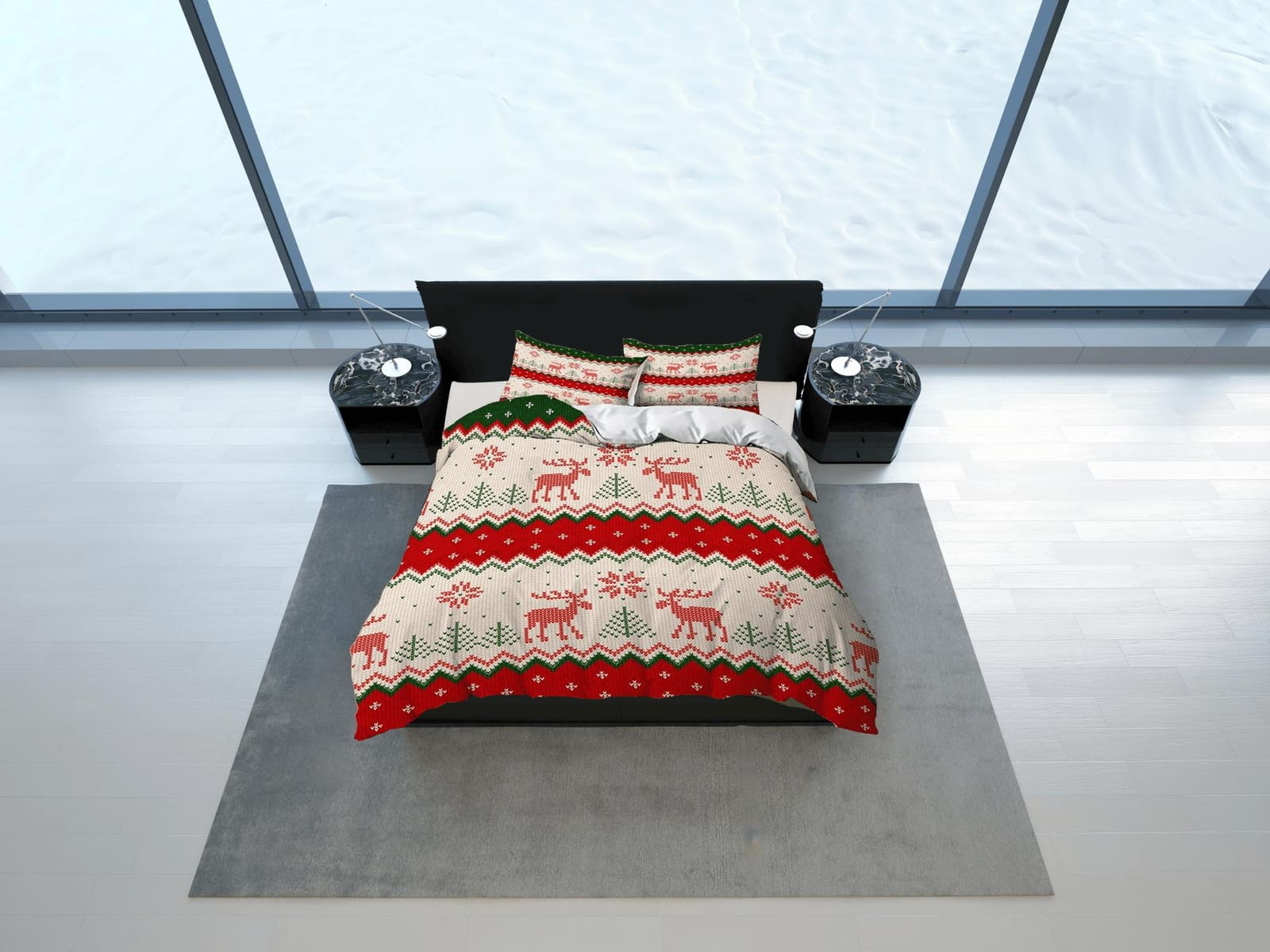 Reindeer 1950s Christmas bedding & pillowcase holiday gift duvet cover king queen full twin toddler bedding baby Christmas…