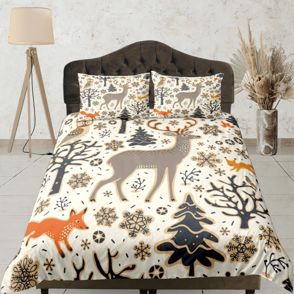 Reindeer Duvet Cover Set Cute Bedspread, Christmas Dorm Bedding & Pillowcase, King Duvet Cover Full, Queen Comforter Cover…