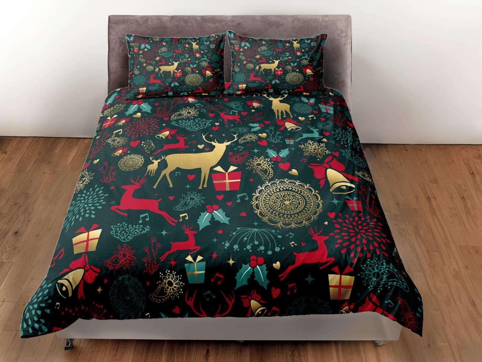 Reindeer luxury green Christmas bedding & pillowcase holiday gift duvet cover king queen full twin toddler bedding baby Ch…