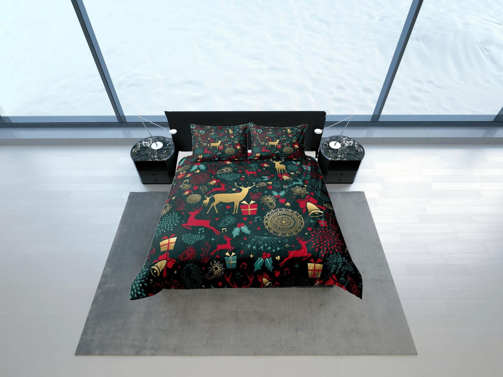 Reindeer luxury green Christmas bedding & pillowcase holiday gift duvet cover king queen full twin toddler bedding baby Ch…