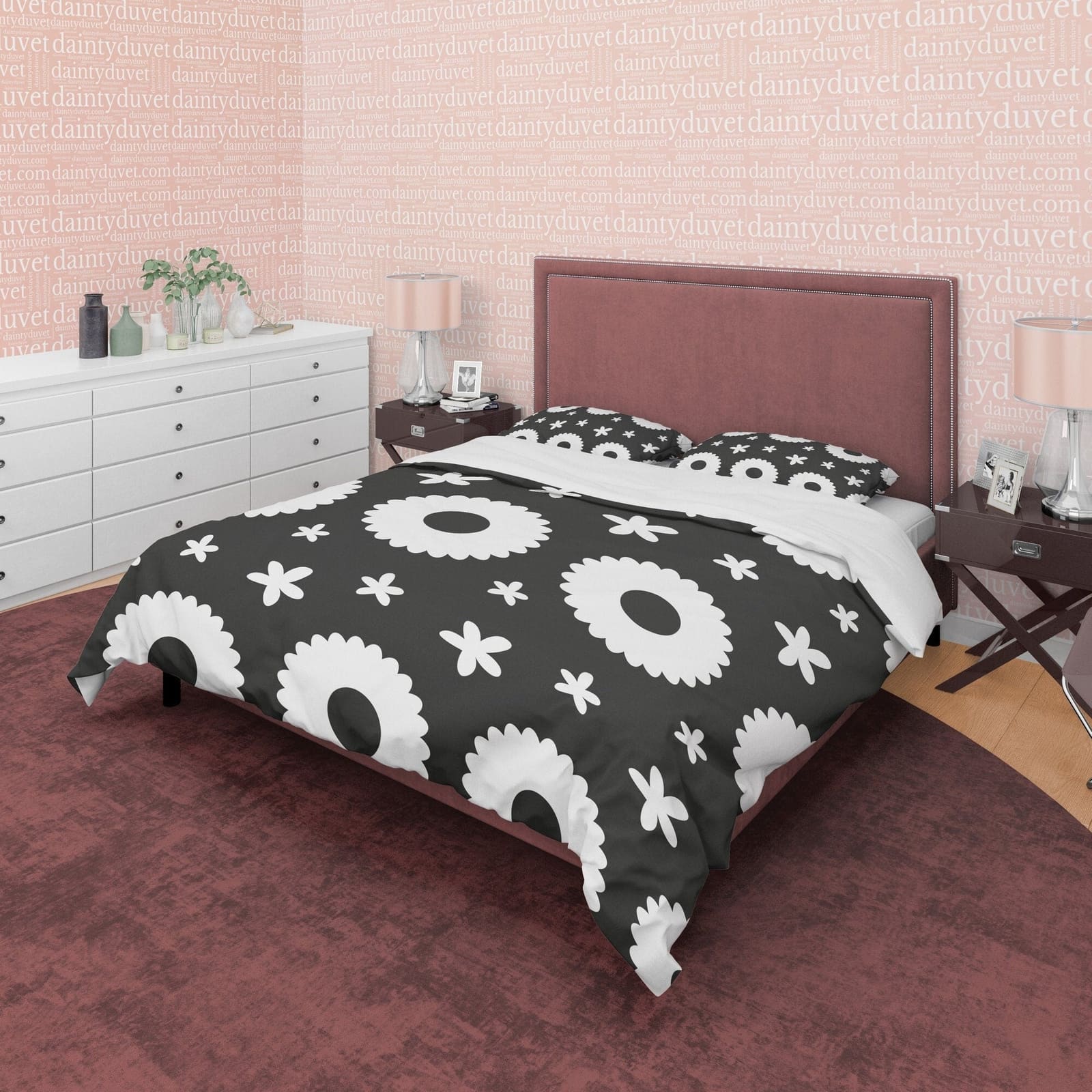 Retro Black and White Duvet Cover Set, Geometric Printed Bedding Set, Simple 90's Nostalgia Bedspread, Unique Opposite Col…