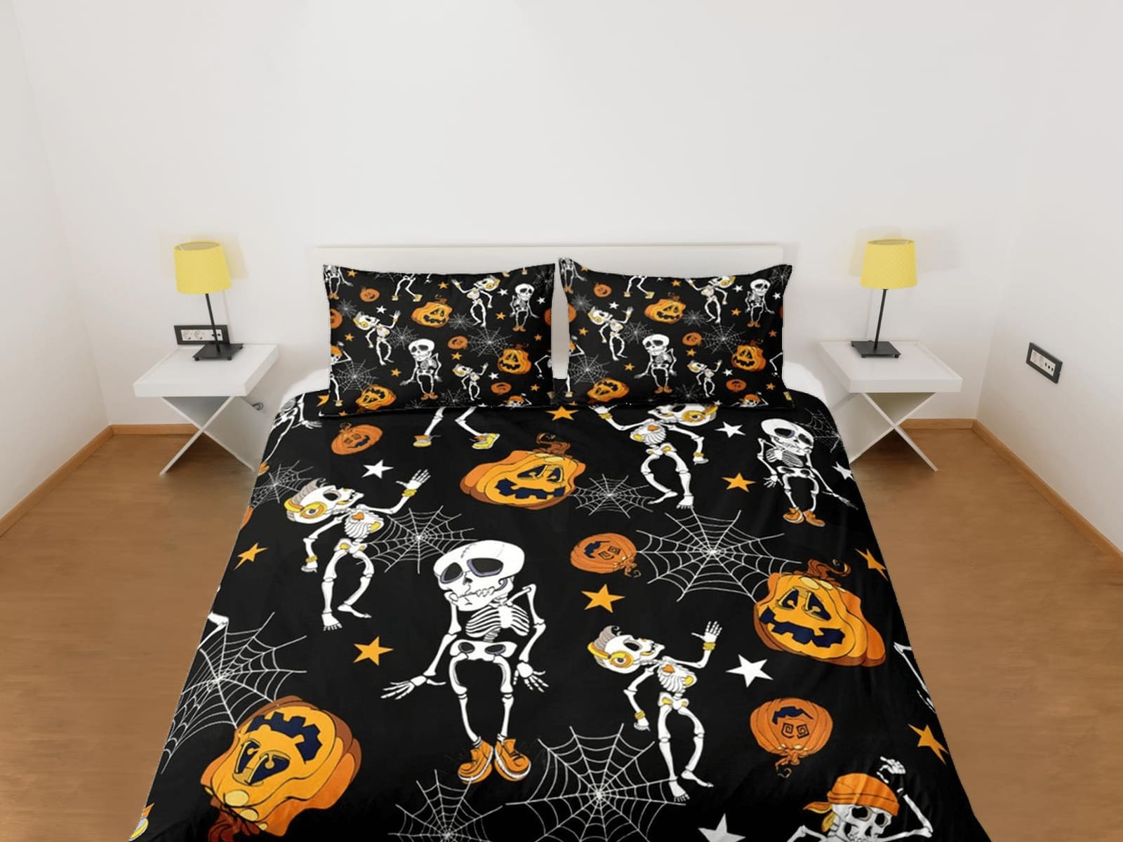 Retro black halloween bedding & pillowcase, gothic duvet cover, dorm bedding, halloween decor goth bedding, halloween gift…