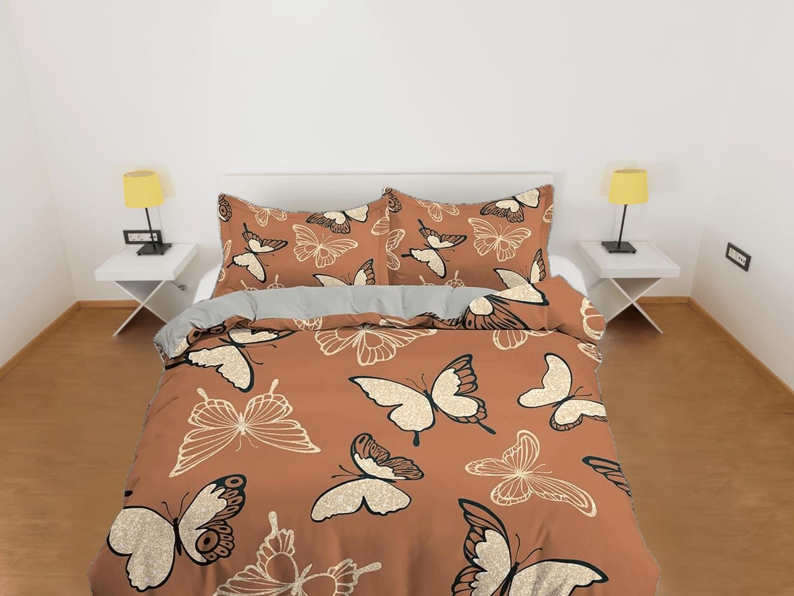 Retro butterfly bedding brown duvet cover colorful dorm bedding, full size adult duvet king queen twin, butterfly nursery…
