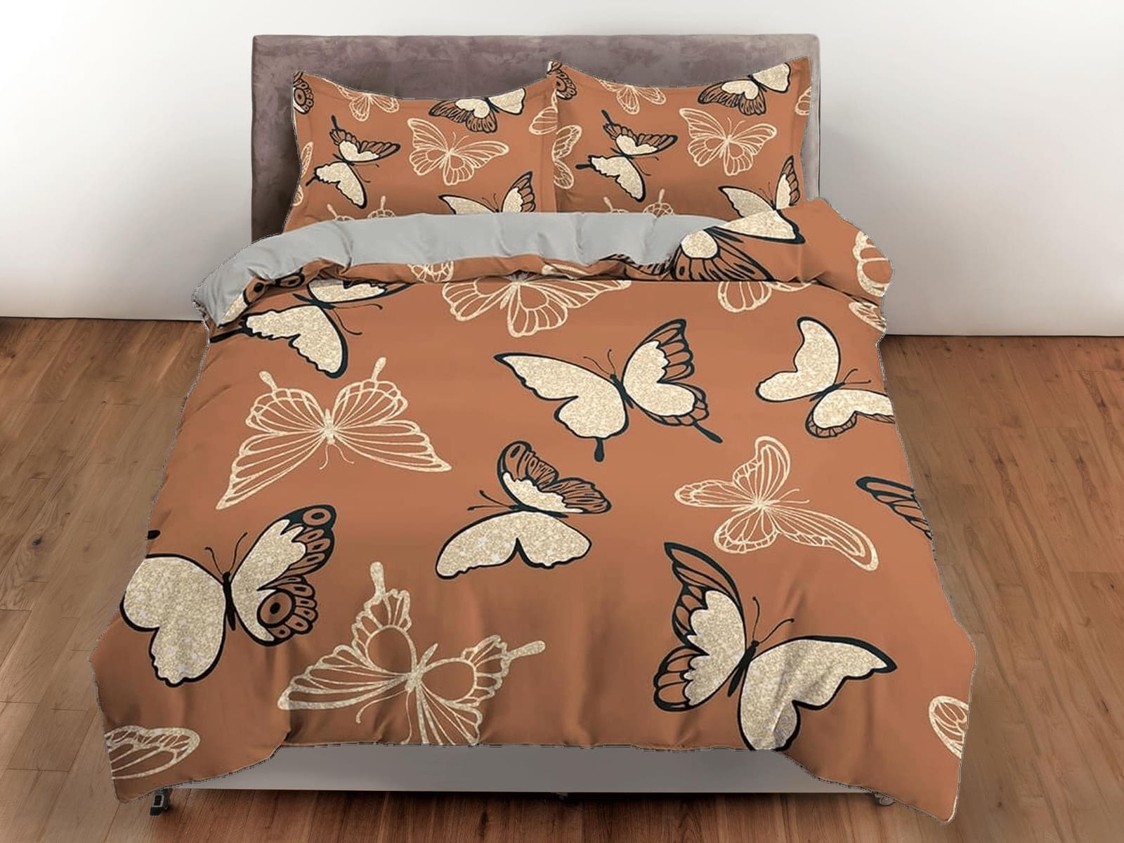 Retro butterfly bedding brown duvet cover colorful dorm bedding, full size adult duvet king queen twin, butterfly nursery…
